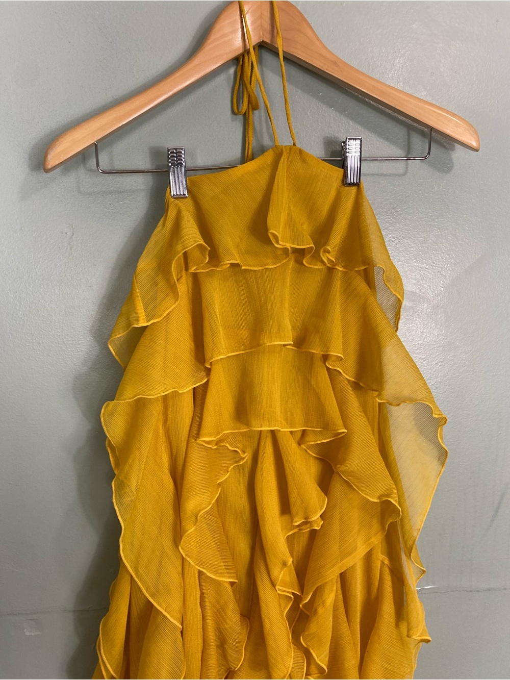 Ronny Kobo Liora Dress Ruffle Yellow Maxi XS Halter - Picture 3 of 8